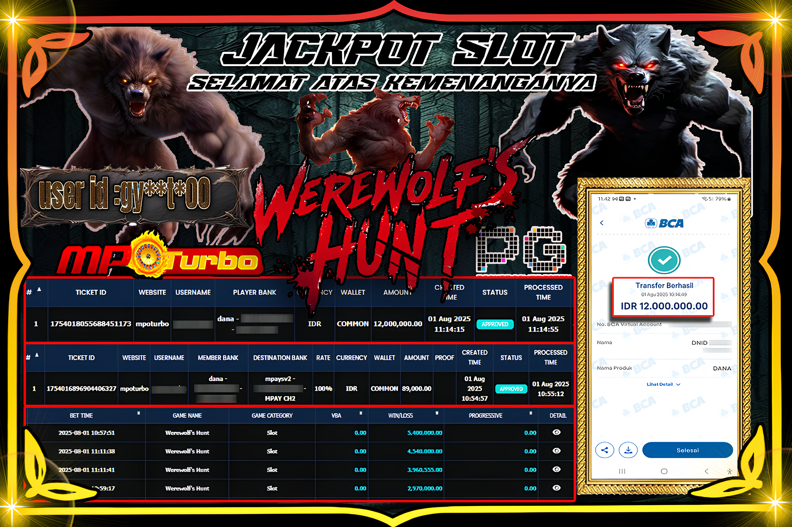 MPOTURBO JACKPOT WEREWOLF'S'HUNT Rp12,000.000.00,- LUNAS